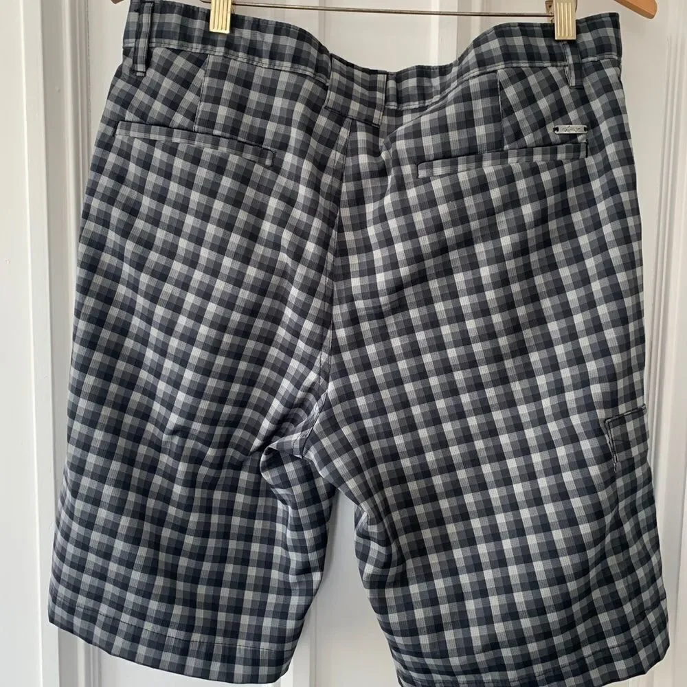 Shark Greg Norman plaid gray/black/blue shorts 32